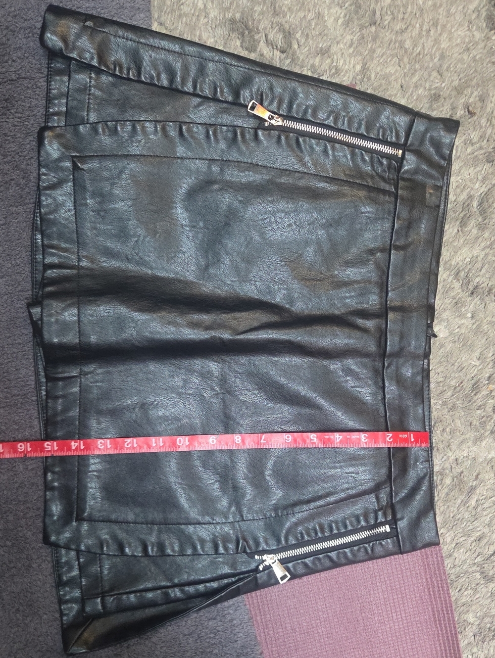 Black Faux Leather Zip-Pocket Mini Skort (12-16) - Picture 6 of 7